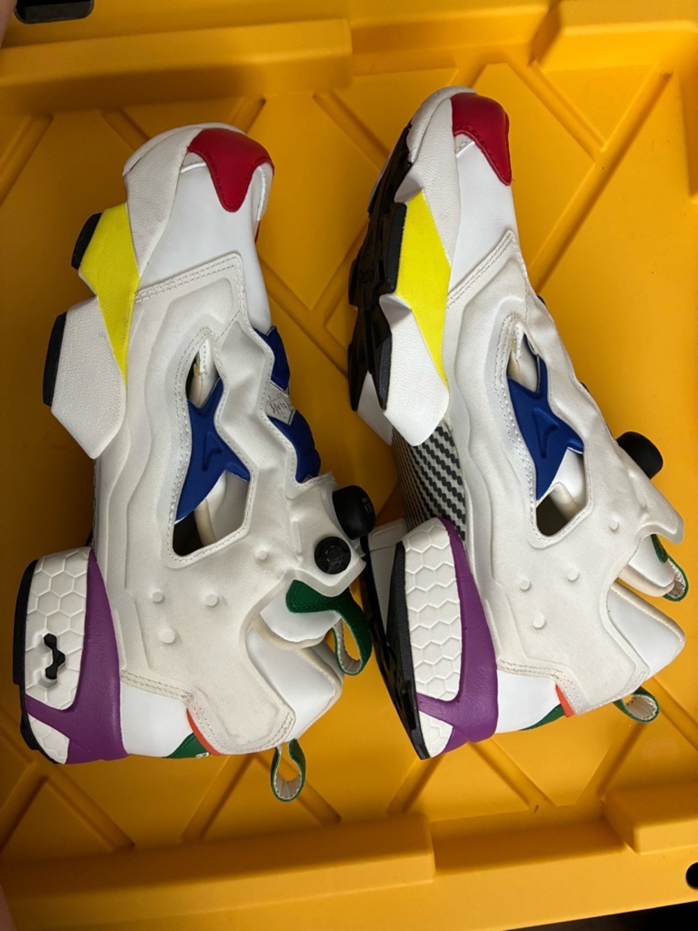 Reebok Instapump White Sneakers with Blue, Yellow, Red, Purple & Green Accents